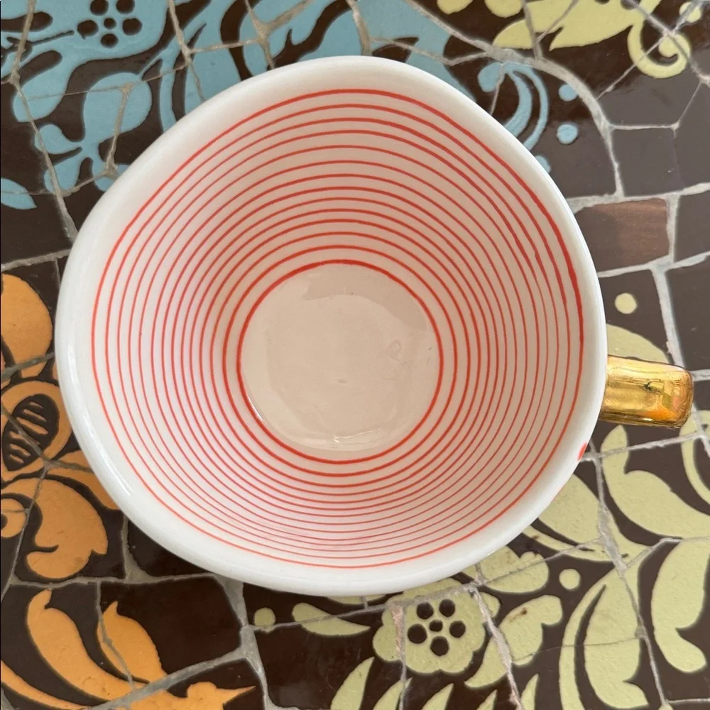 PAPER SOURCE CERAMIC Polka Dot Teacup with Gold Handle.
